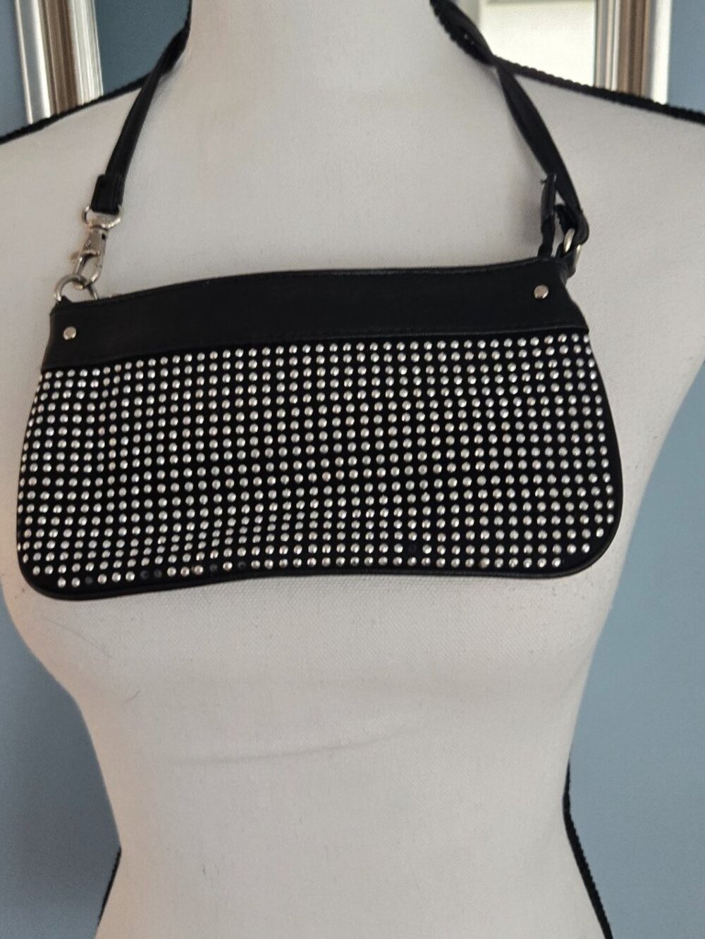 Silver Black Steve Madden Purse Handbag Satchel Rhinestones SHOULDER y2k BAG